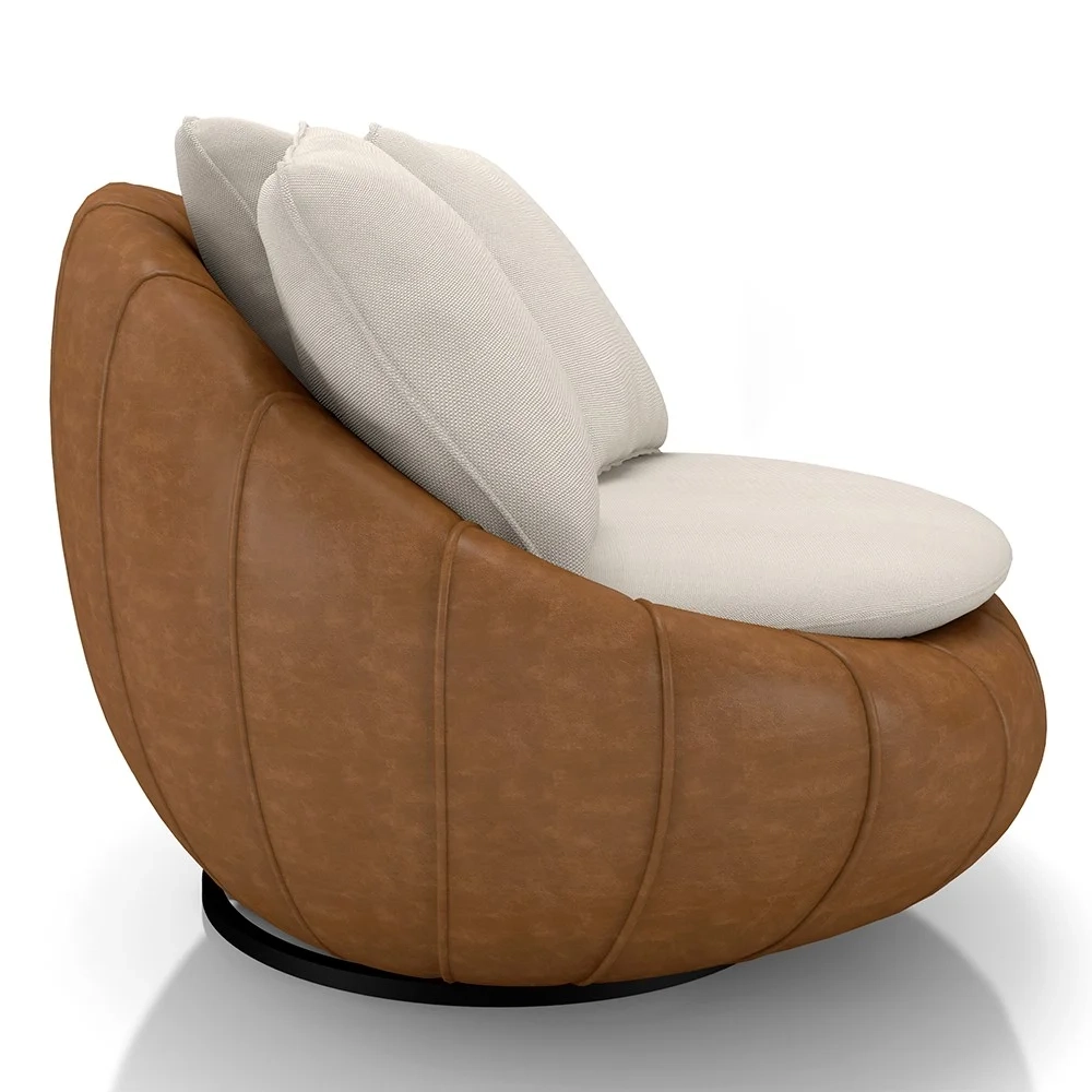 Poltrona para Sala Giratória Redonda Saphire Z32 Linho Bege/Caramelo - Mpozenato