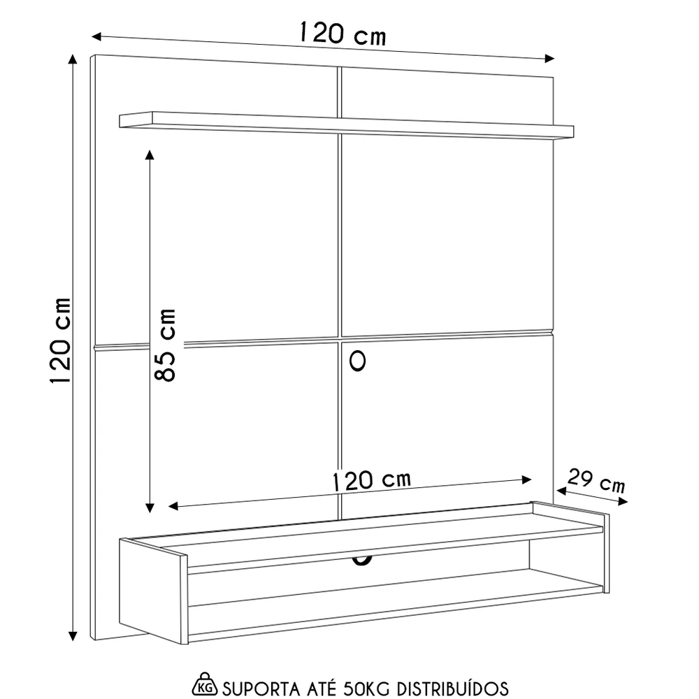 Painel Para TV 50 Pol Bancada Suspensa 120cm Perfect L06 Nature/Off White - Mpozenato