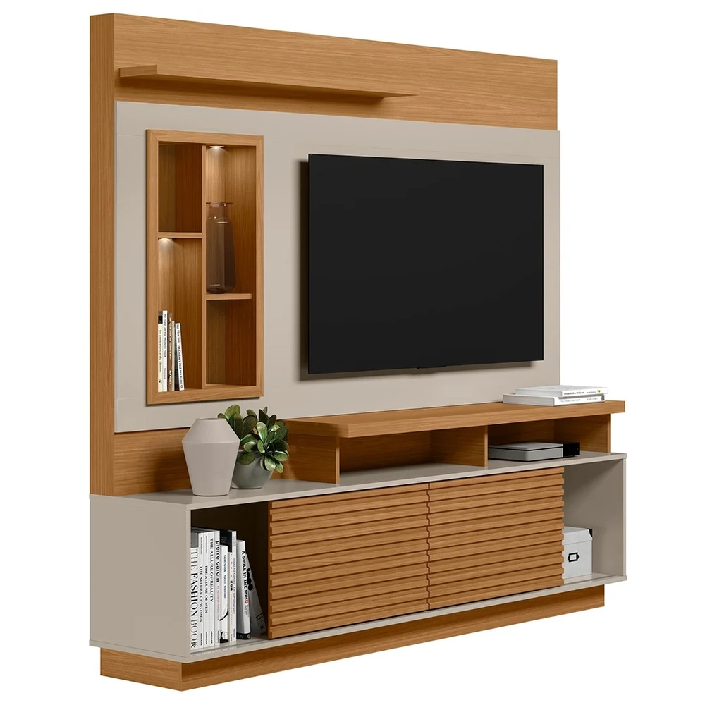 Estante Painel Para TV 60 Pol com LED 200cm Dora L06 Nature/Off White - Mpozenato 