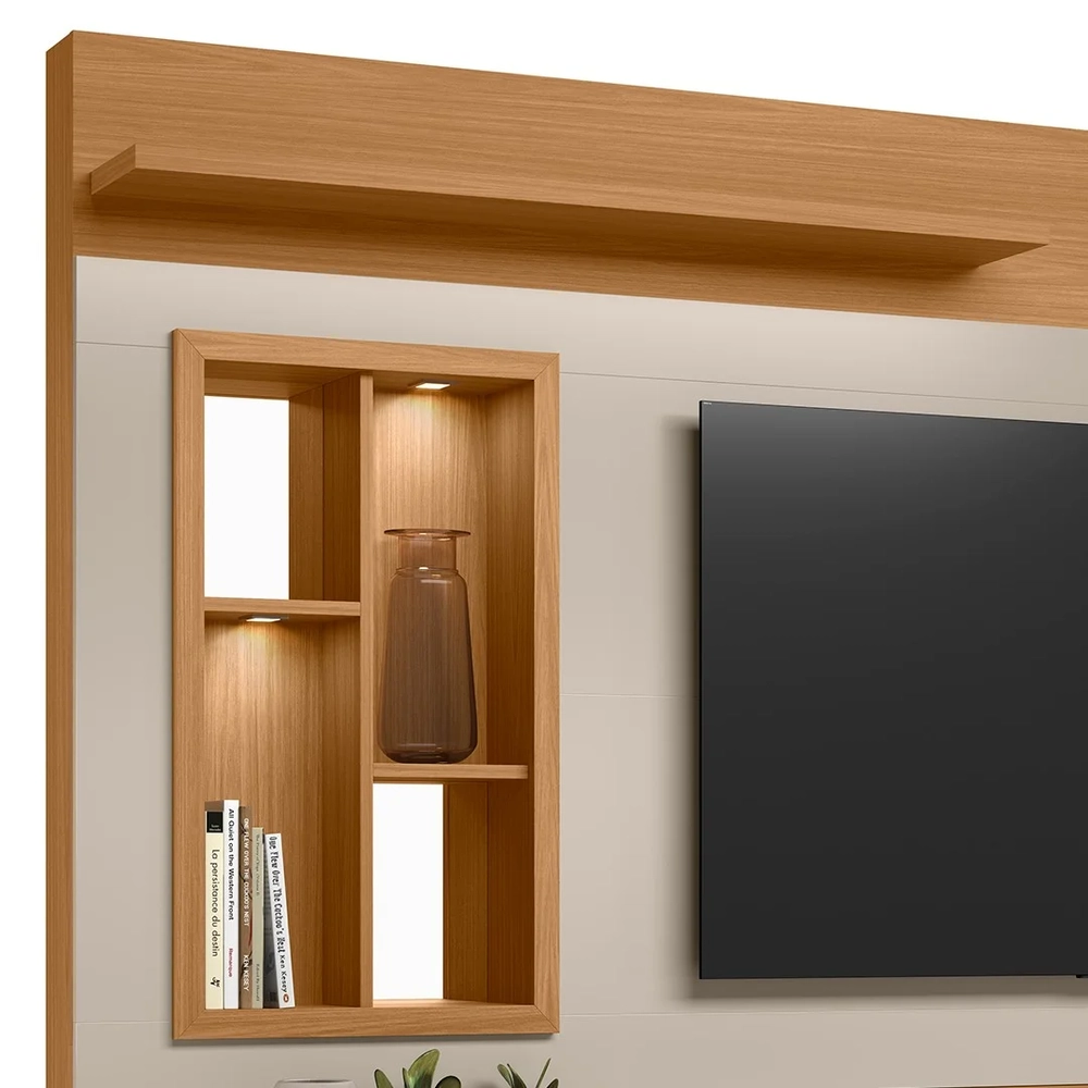 Estante Painel Para TV 60 Pol com LED 200cm Dora L06 Nature/Off White - Mpozenato 