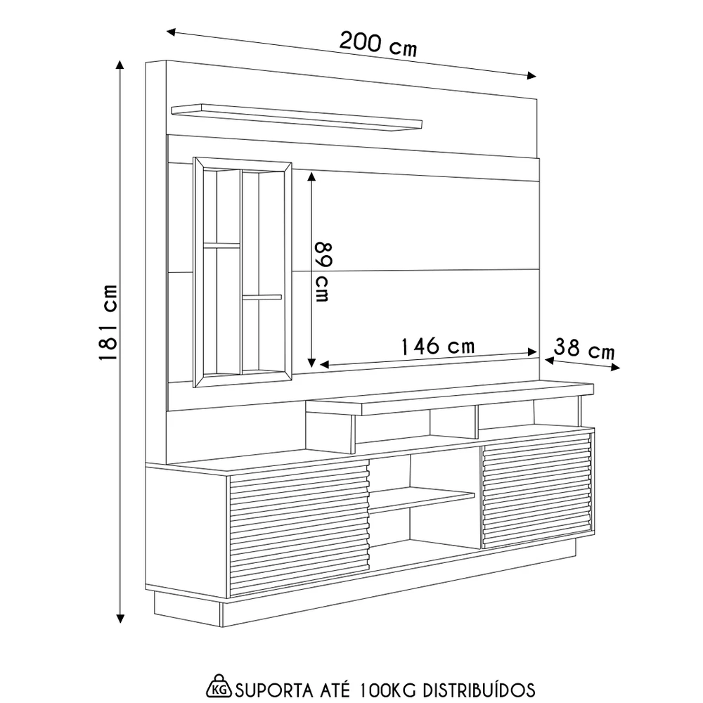 Estante Painel Para TV 60 Pol com LED 200cm Dora L06 Nature/Off White - Mpozenato 
