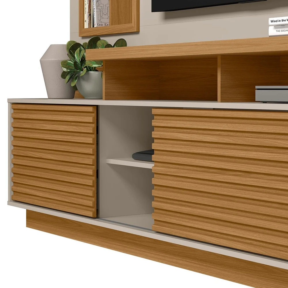 Estante Painel Para TV 60 Pol com LED 200cm Dora L06 Nature/Off White - Mpozenato 