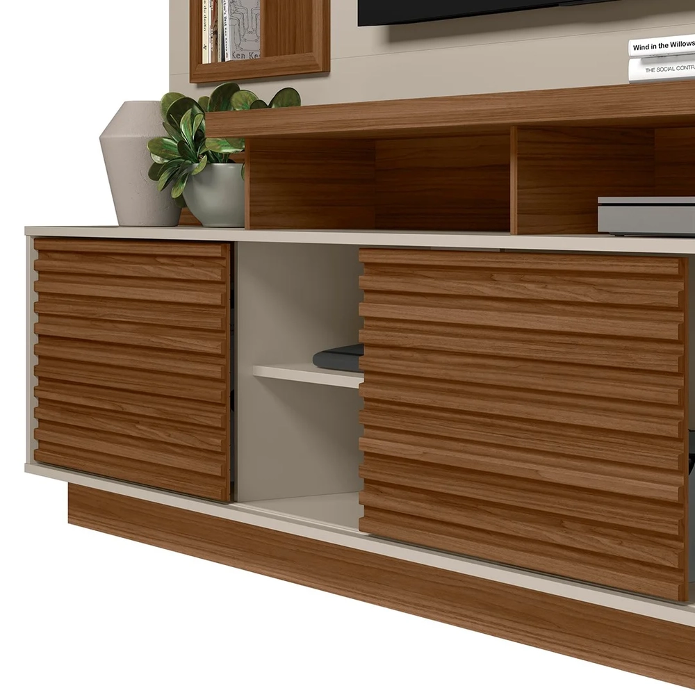 Estante Painel Para TV 60 Pol com LED 200cm Dora L06 Jatobá/Off White - Mpozenato 