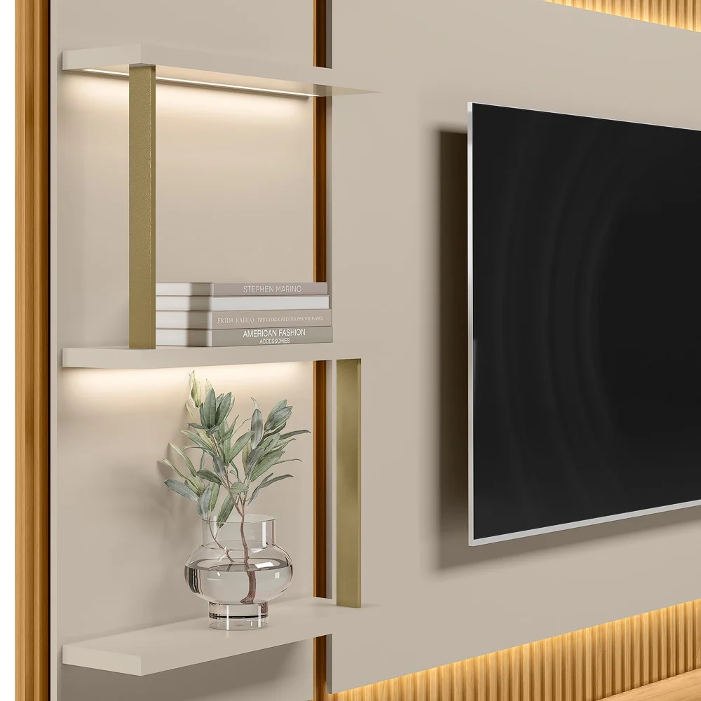 Painel Para TV 70 Pol com Rack Bancada 238cm Real L06 Tauari/Off White - Mpozenato