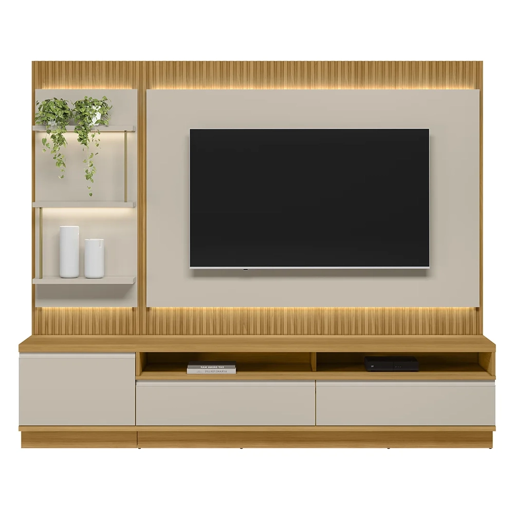 Painel Para TV 70 Pol com Rack Bancada 238cm Real L06 Tauari/Off White - Mpozenato