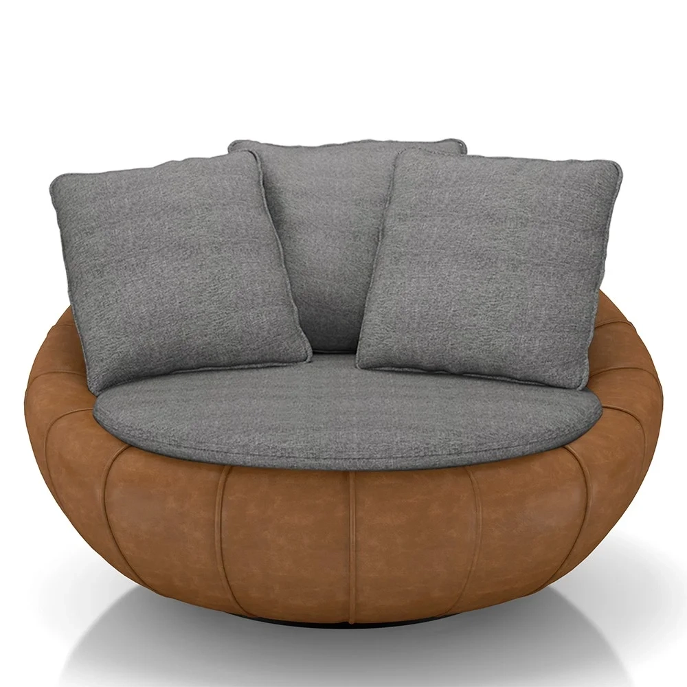 Poltrona para Sala Giratória Redonda Saphire Z32 Linho Cinza/Caramelo - Mpozenato