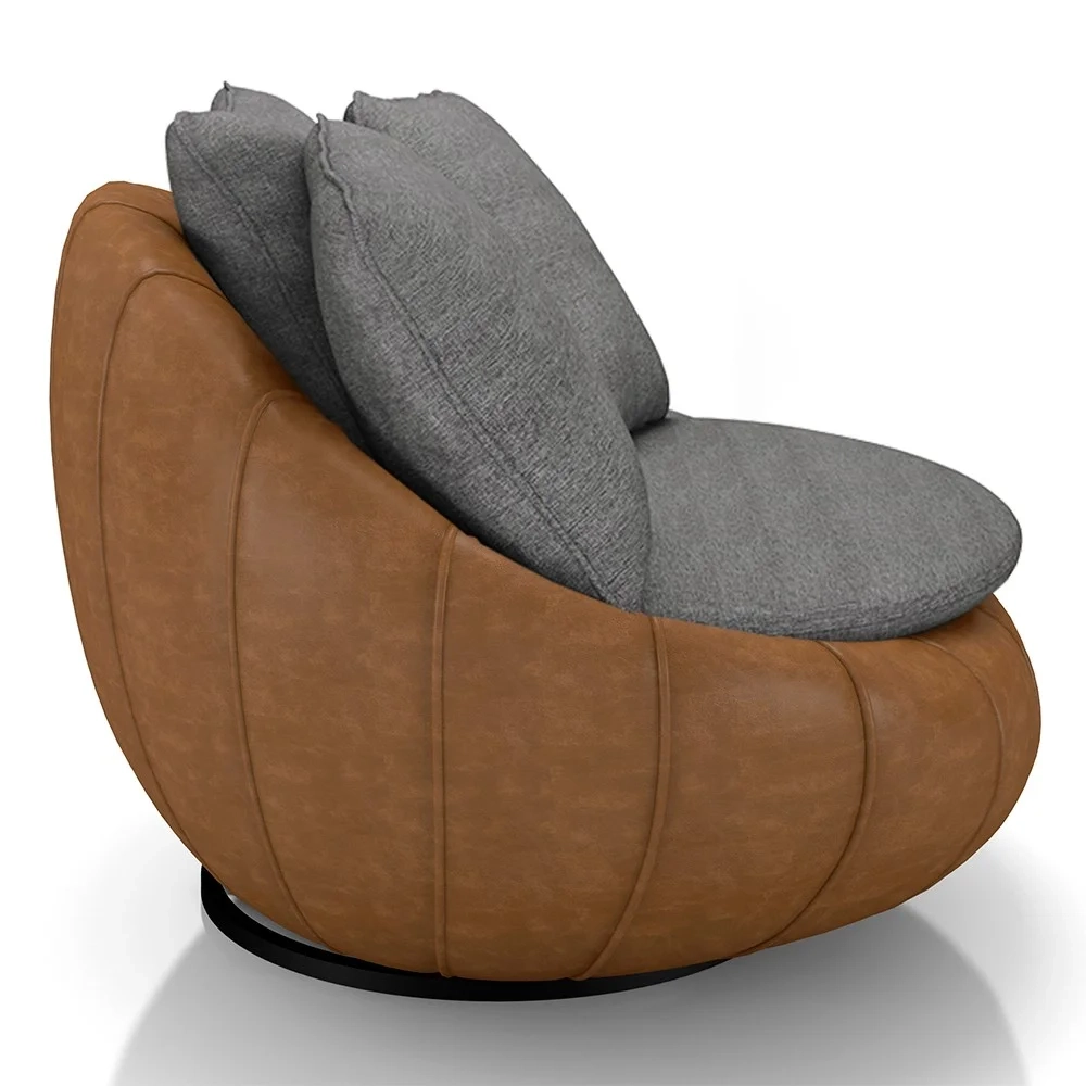 Poltrona para Sala Giratória Redonda Saphire Z32 Linho Cinza/Caramelo - Mpozenato