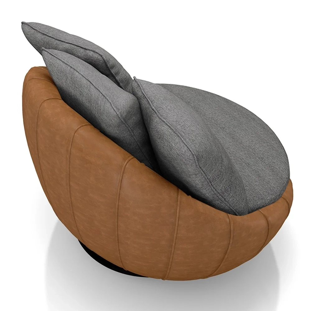 Poltrona para Sala Giratória Redonda Saphire Z32 Linho Cinza/Caramelo - Mpozenato