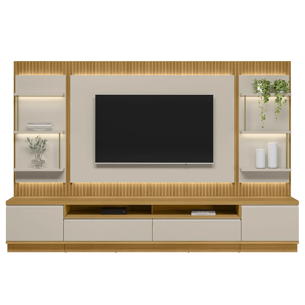 Painel Para TV 70 Pol com Rack Bancada 297cm Real L06 Tauari/Off White - Mpozenato
