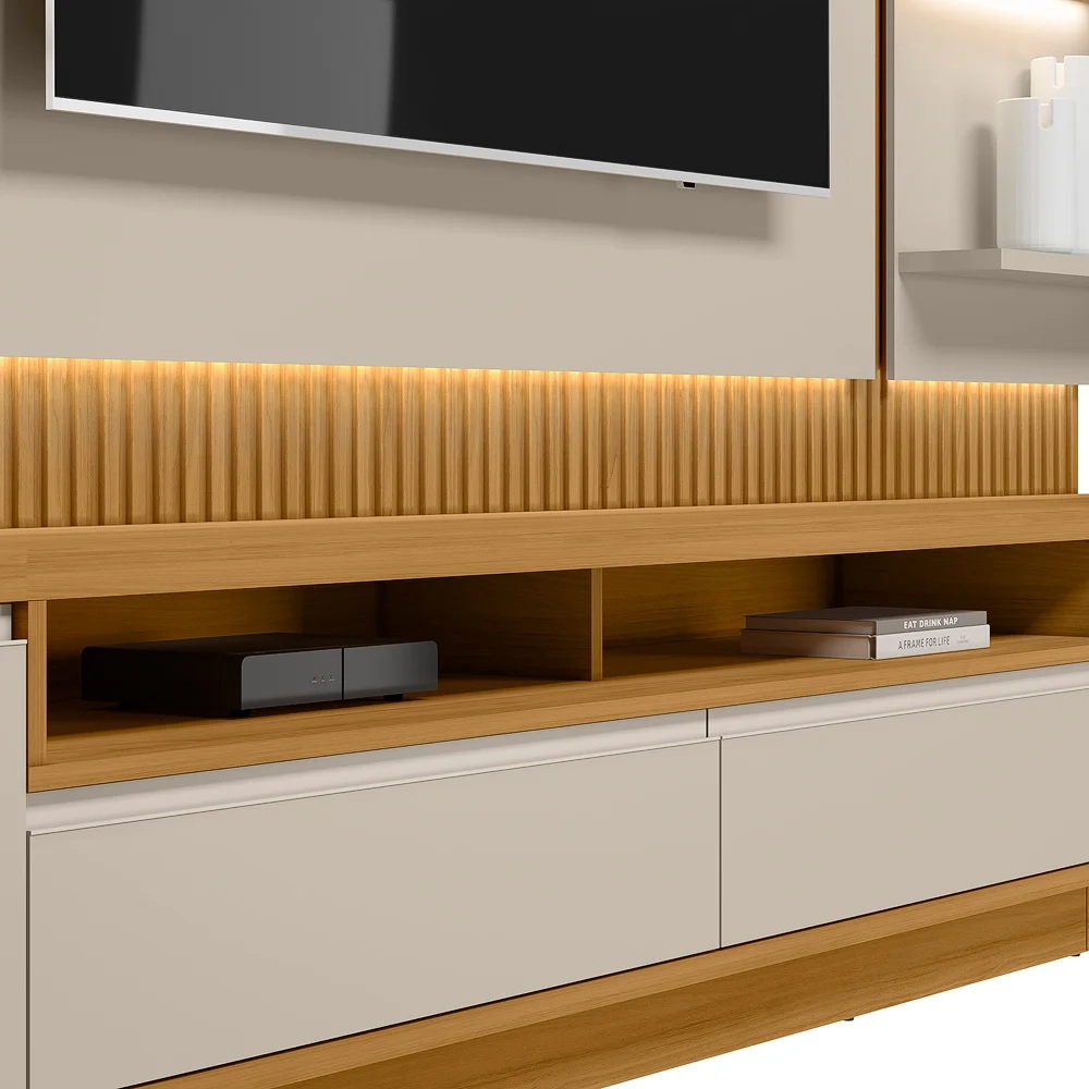 Painel Para TV 70 Pol com Rack Bancada 297cm Real L06 Tauari/Off White - Mpozenato