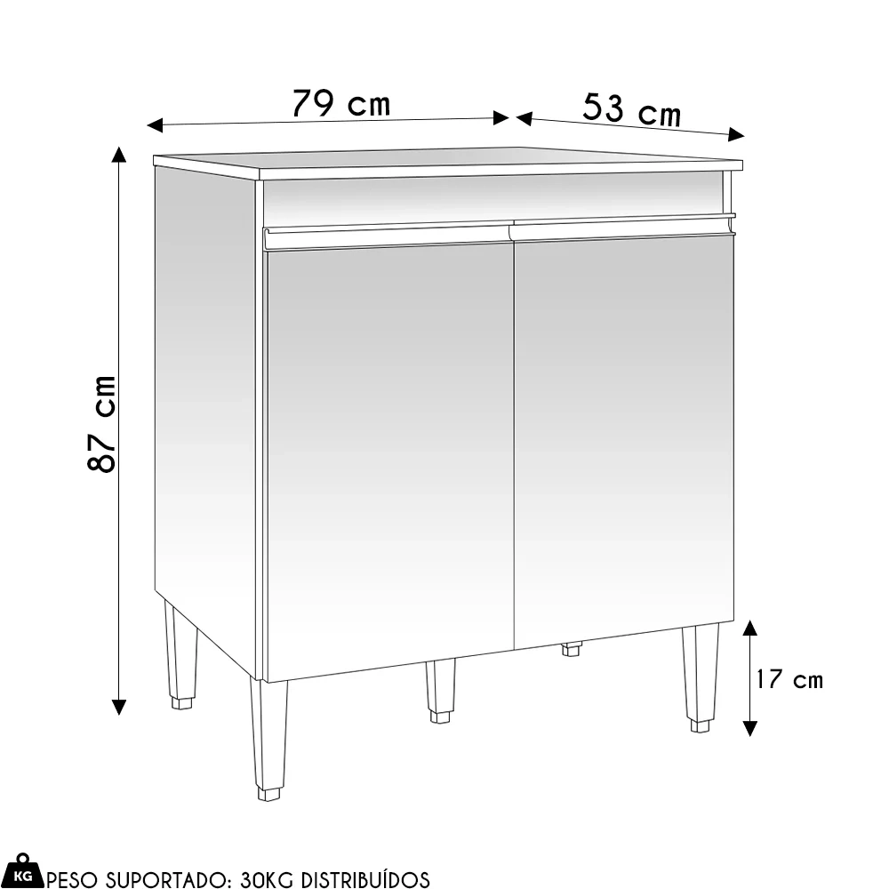 Balcão de Cozinha Para Cooktop Com Tampo Andréia Amêndoa/Preto - AJL Móveis