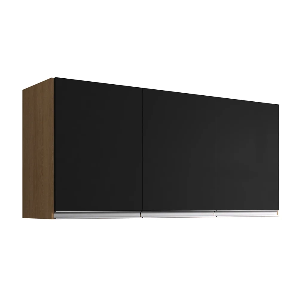 Cozinha Modulada 4 Peças Balcão com Tampo 120cm Andréia Amêndoa/Preto - AJL Móveis