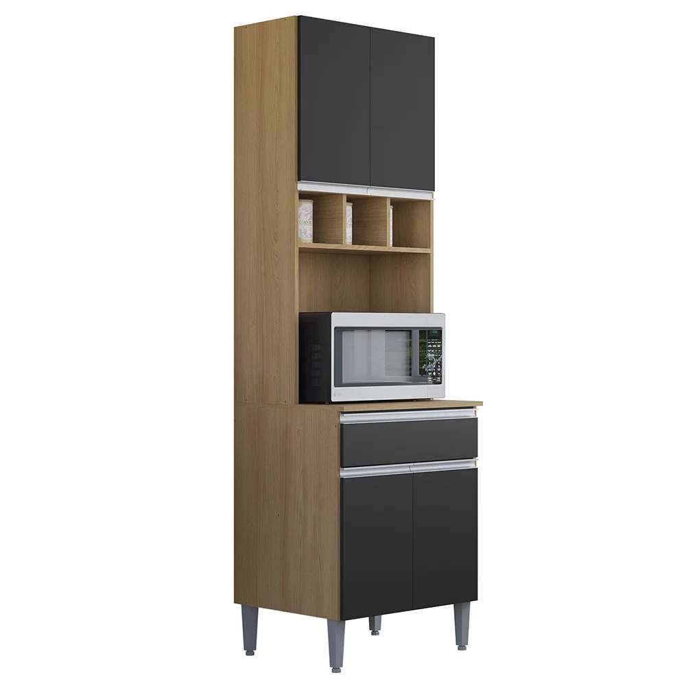 Cozinha Modulada 4 Peças Balcão com Tampo 120cm Andréia Amêndoa/Preto - AJL Móveis
