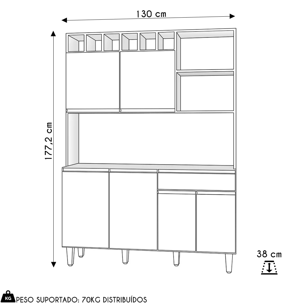 Cozinha Compacta 130cm Com 6 Portas 1 Gaveta Alice Preto/Amêndoa - AJL Móveis