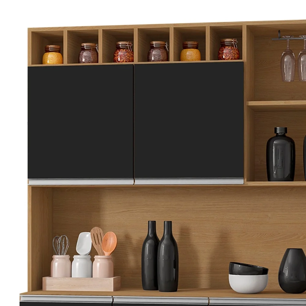 Cozinha Compacta 130cm Com 6 Portas 1 Gaveta Alice Preto/Amêndoa - AJL Móveis