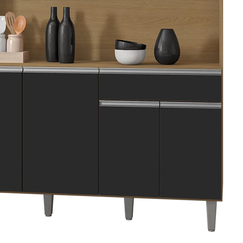 Cozinha Compacta 130cm Com 6 Portas 1 Gaveta Alice Preto/Amêndoa - AJL Móveis