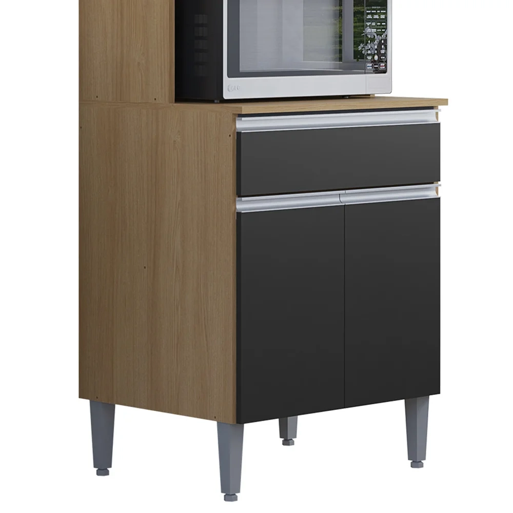 Paneleiro Torre Quente 4 Portas Com Adega Andréia Preto/Amêndoa - AJL Móveis