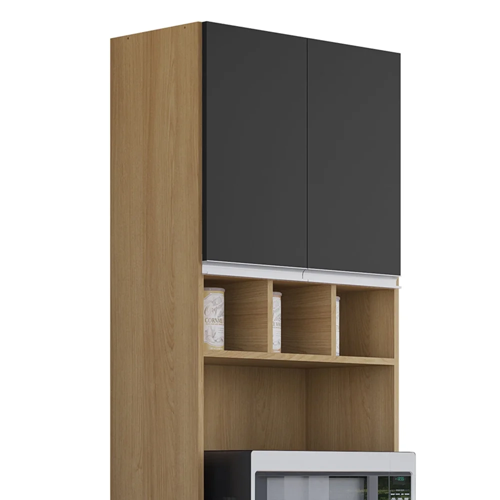 Paneleiro Torre Quente 4 Portas Com Adega Andréia Preto/Amêndoa - AJL Móveis