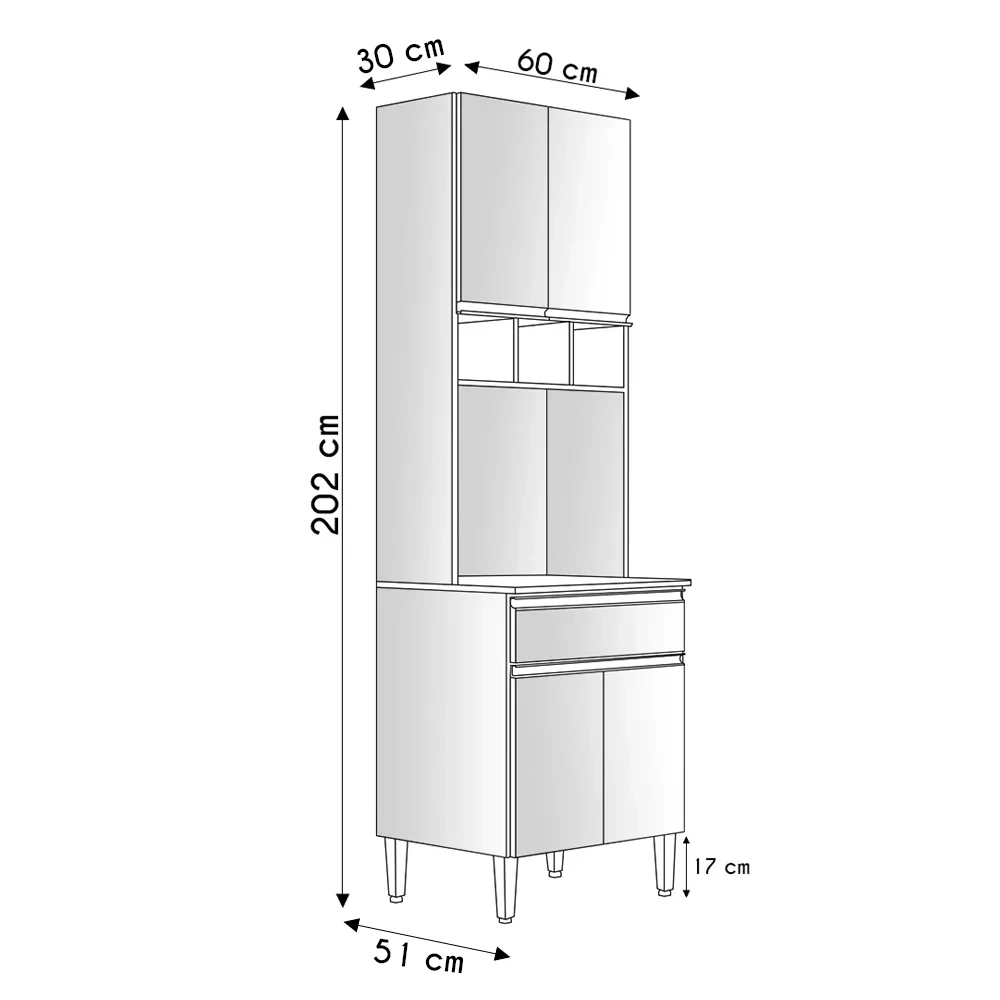 Paneleiro Torre Quente 4 Portas Com Adega Andréia Preto/Amêndoa - AJL Móveis