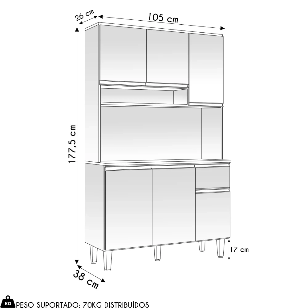 Cozinha Compacta 105cm Com 6 Portas 1 Gaveta Márcia Preto/Amêndoa - AJL Móveis