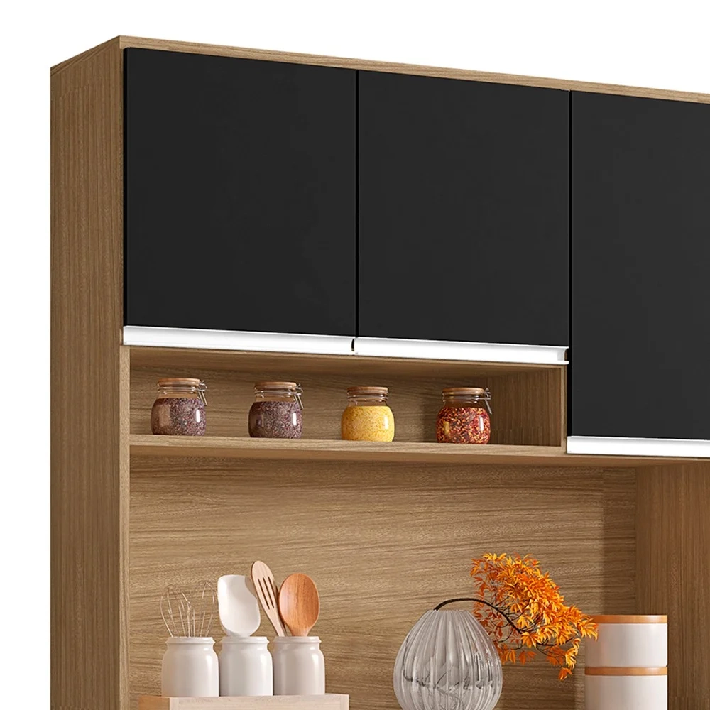 Cozinha Compacta 105cm Com 6 Portas 1 Gaveta Márcia Preto/Amêndoa - AJL Móveis