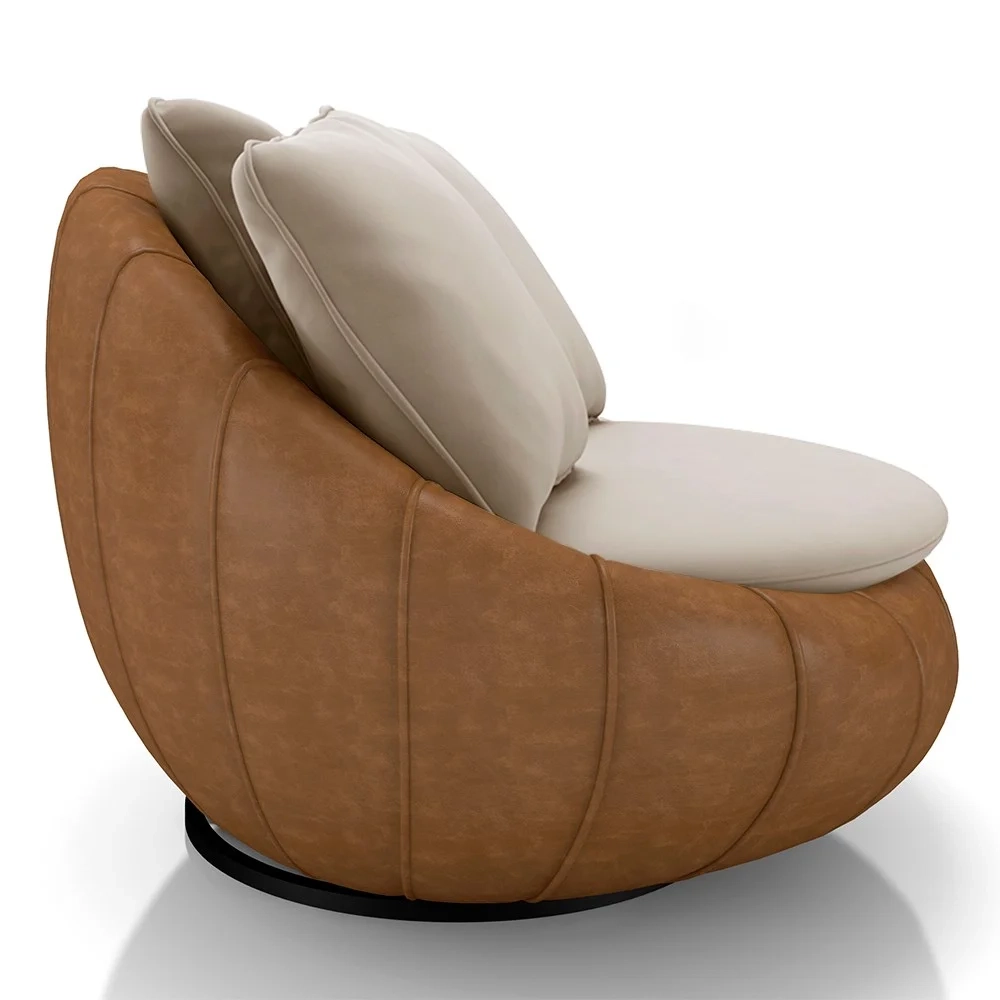 Poltrona para Sala Giratória Redonda Saphire Z32 Veludo Bege/Caramelo - Mpozenato