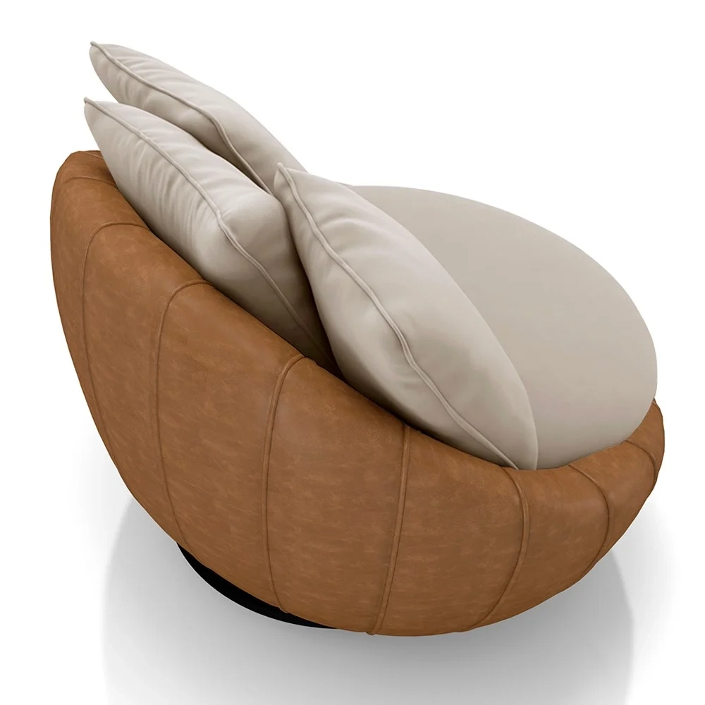 Poltrona para Sala Giratória Redonda Saphire Z32 Veludo Bege/Caramelo - Mpozenato