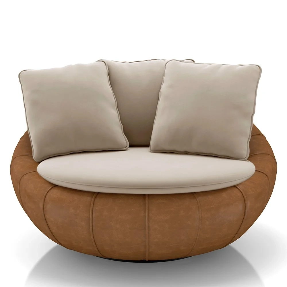 Poltrona para Sala Giratória Redonda Saphire Z32 Veludo Bege/Caramelo - Mpozenato