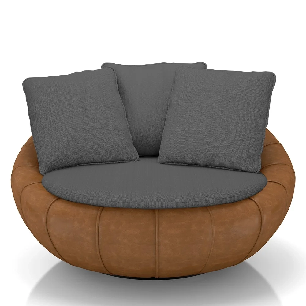 Poltrona para Sala Giratória Redonda Saphire Z32 Linho Grafite/Caramelo - Mpozenato