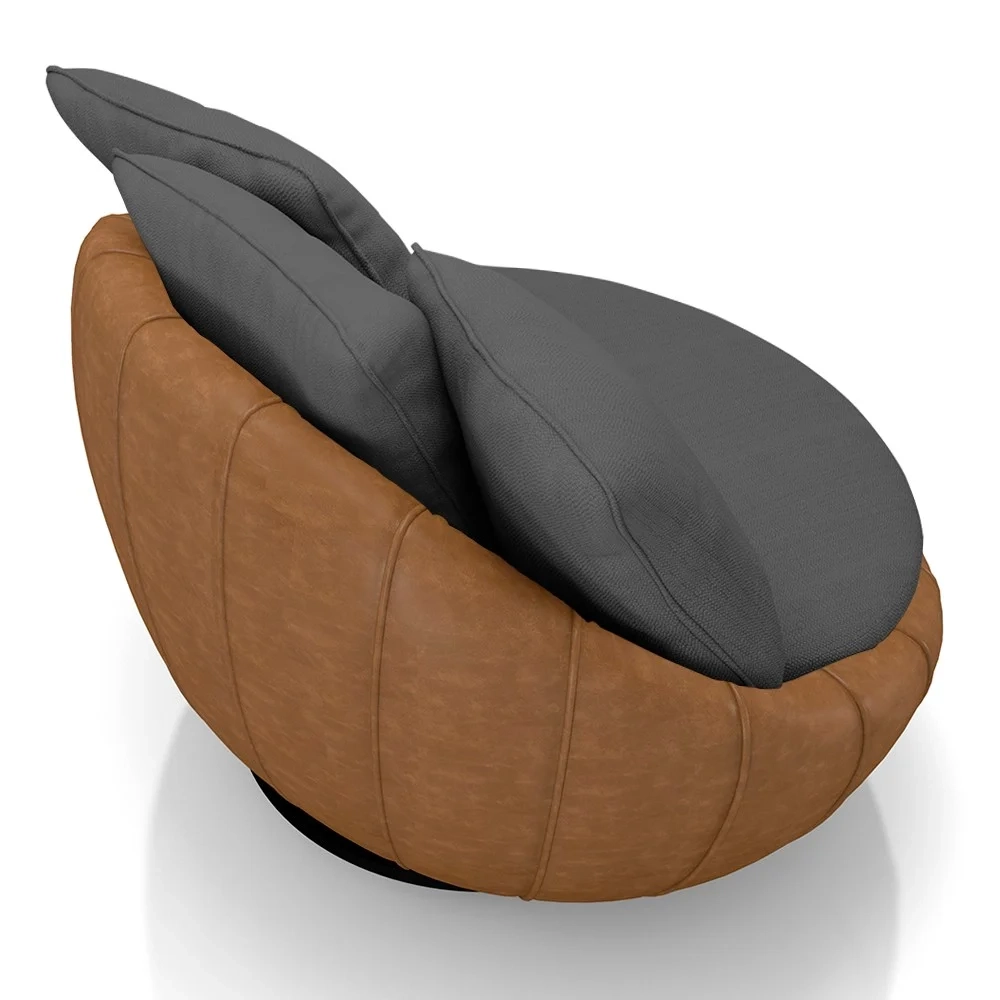 Poltrona para Sala Giratória Redonda Saphire Z32 Linho Grafite/Caramelo - Mpozenato