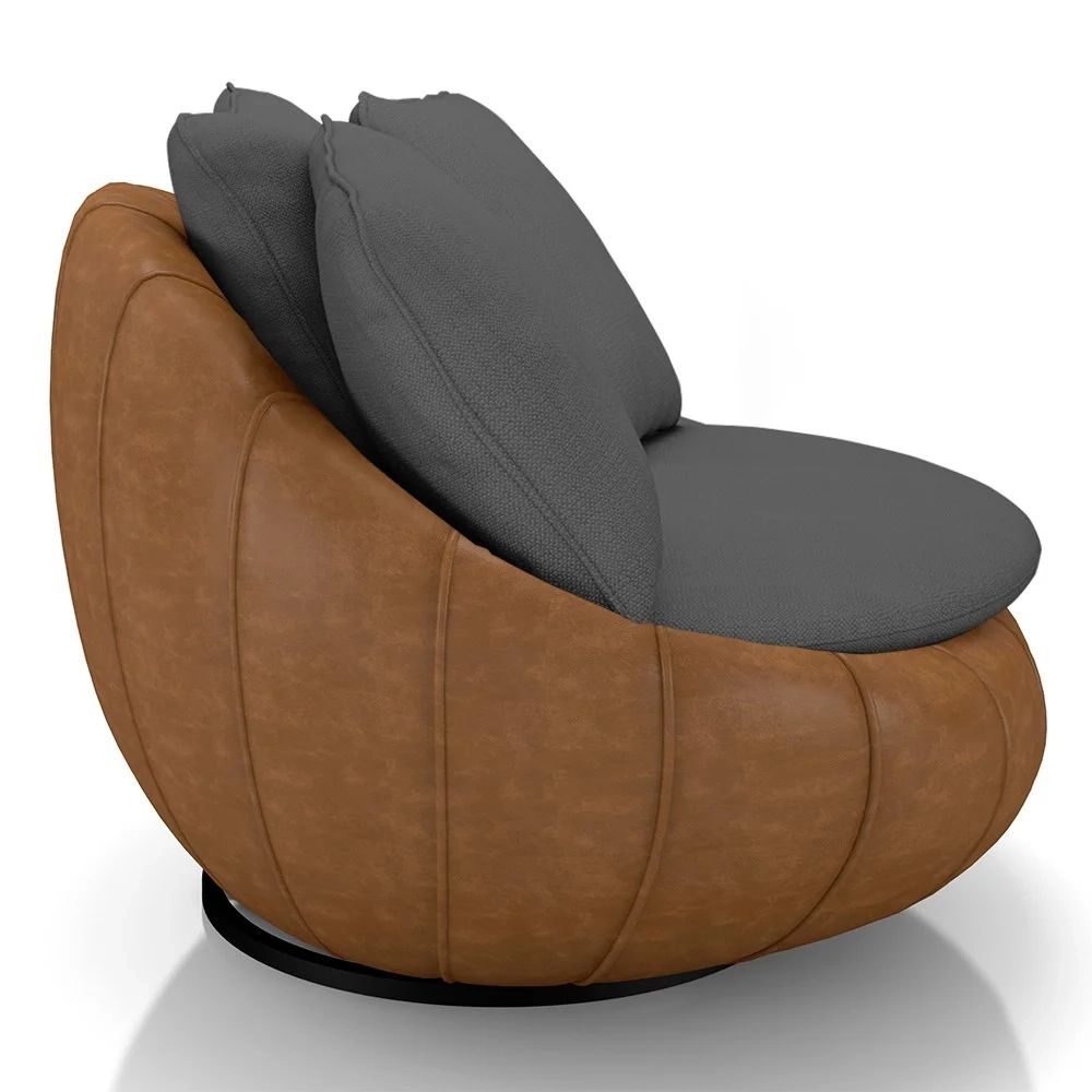 Poltrona para Sala Giratória Redonda Saphire Z32 Linho Grafite/Caramelo - Mpozenato