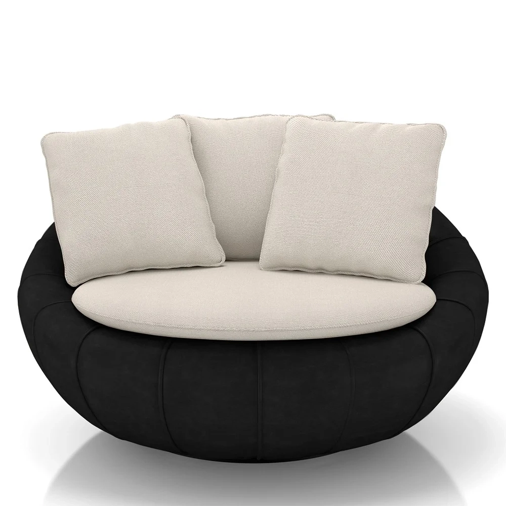 Poltrona para Sala Giratória Redonda Saphire Z32 Linho Bege/Preto - Mpozenato