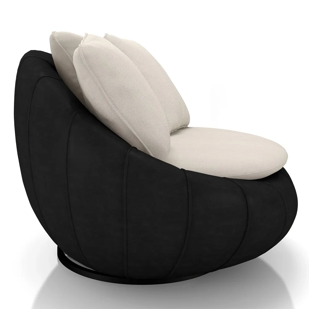 Poltrona para Sala Giratória Redonda Saphire Z32 Linho Bege/Preto - Mpozenato