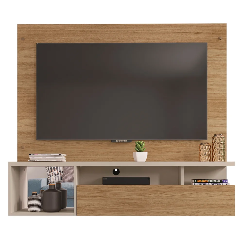 Painel para TV 55 Pol com Bancada Suspensa 136cm Brasil Buriti/Off White - Caemmun