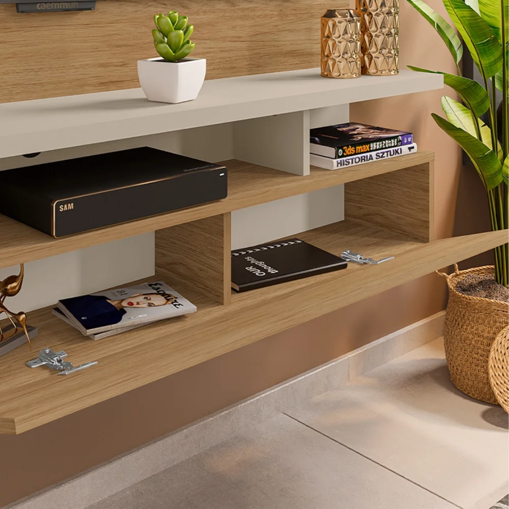 Painel para TV 55 Pol com Bancada Suspensa 136cm Brasil Buriti/Off White - Caemmun