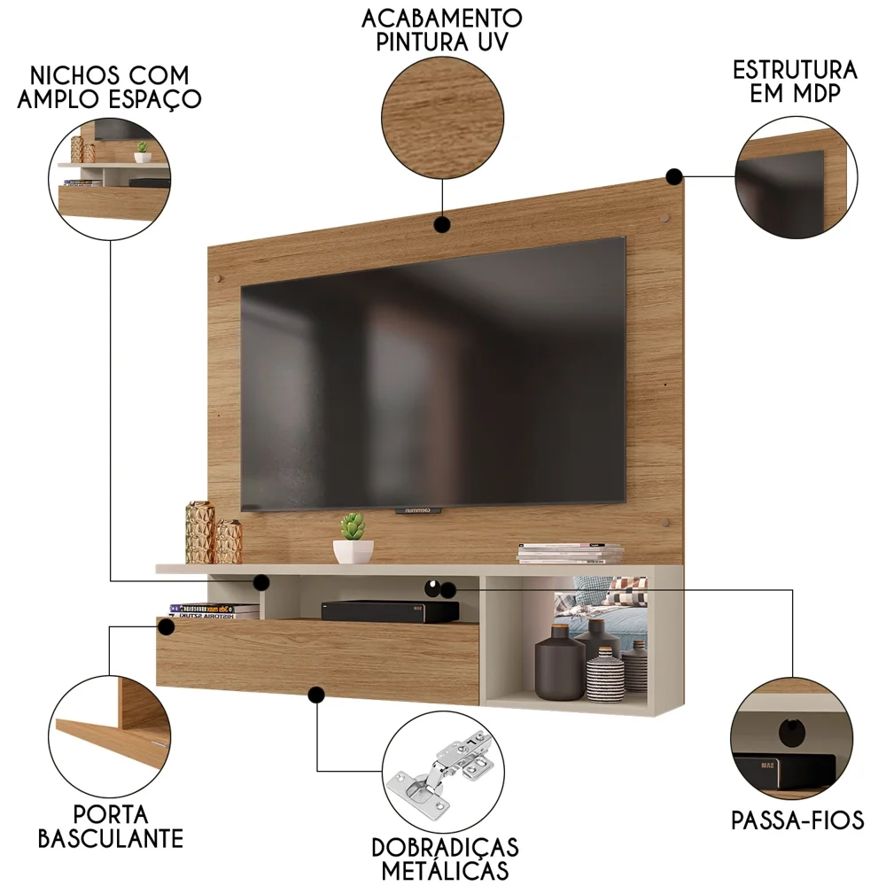 Painel para TV 55 Pol com Bancada Suspensa 136cm Brasil Buriti/Off White - Caemmun