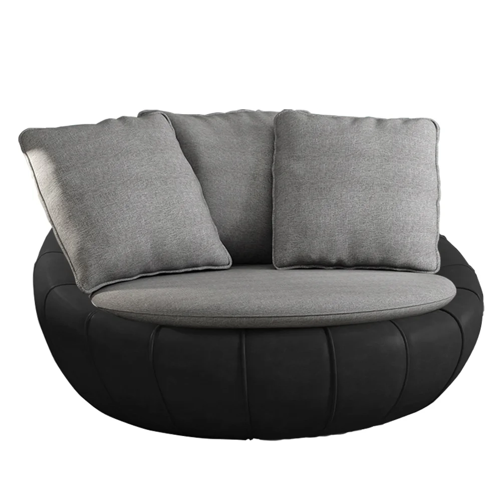 Poltrona para Sala Giratória Redonda Saphire Z32 Linho Cinza/Preto - Mpozenato