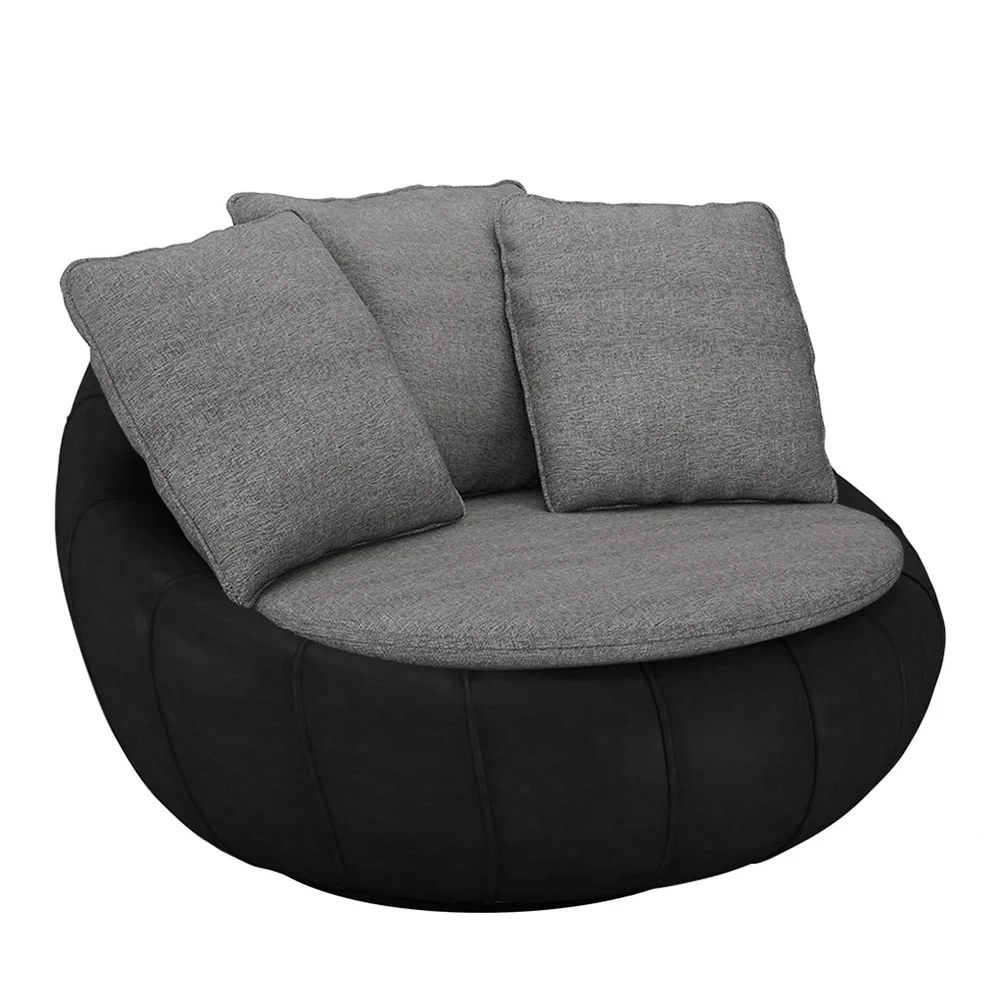 Poltrona para Sala Giratória Redonda Saphire Z32 Linho Cinza/Preto - Mpozenato