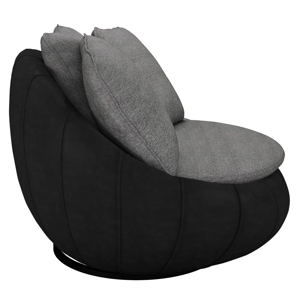 Poltrona para Sala Giratória Redonda Saphire Z32 Linho Cinza/Preto - Mpozenato