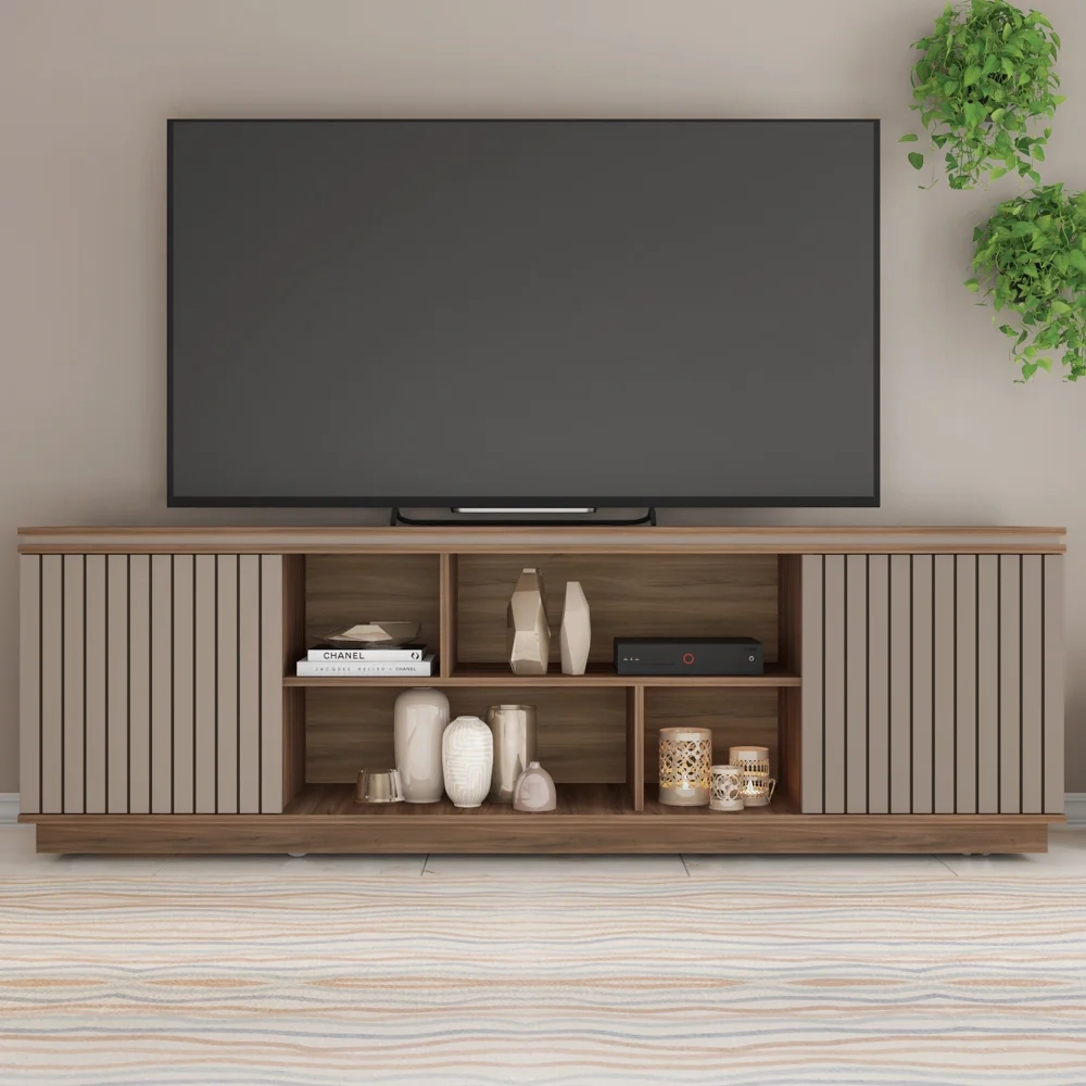 Rack Para Sala Bancada de TV 75 Pol 180cm Simetria Nogueira/Fendi - Caemmun