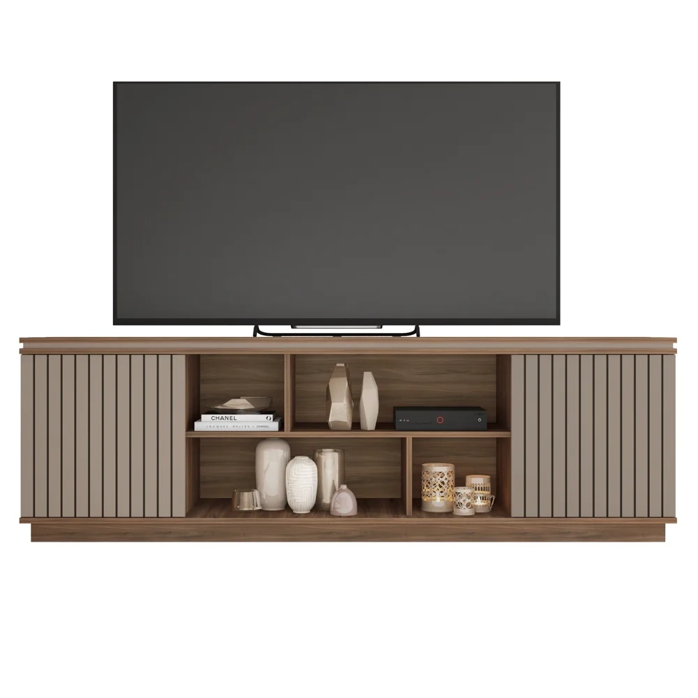 Rack Para Sala Bancada de TV 75 Pol 180cm Simetria Nogueira/Fendi - Caemmun