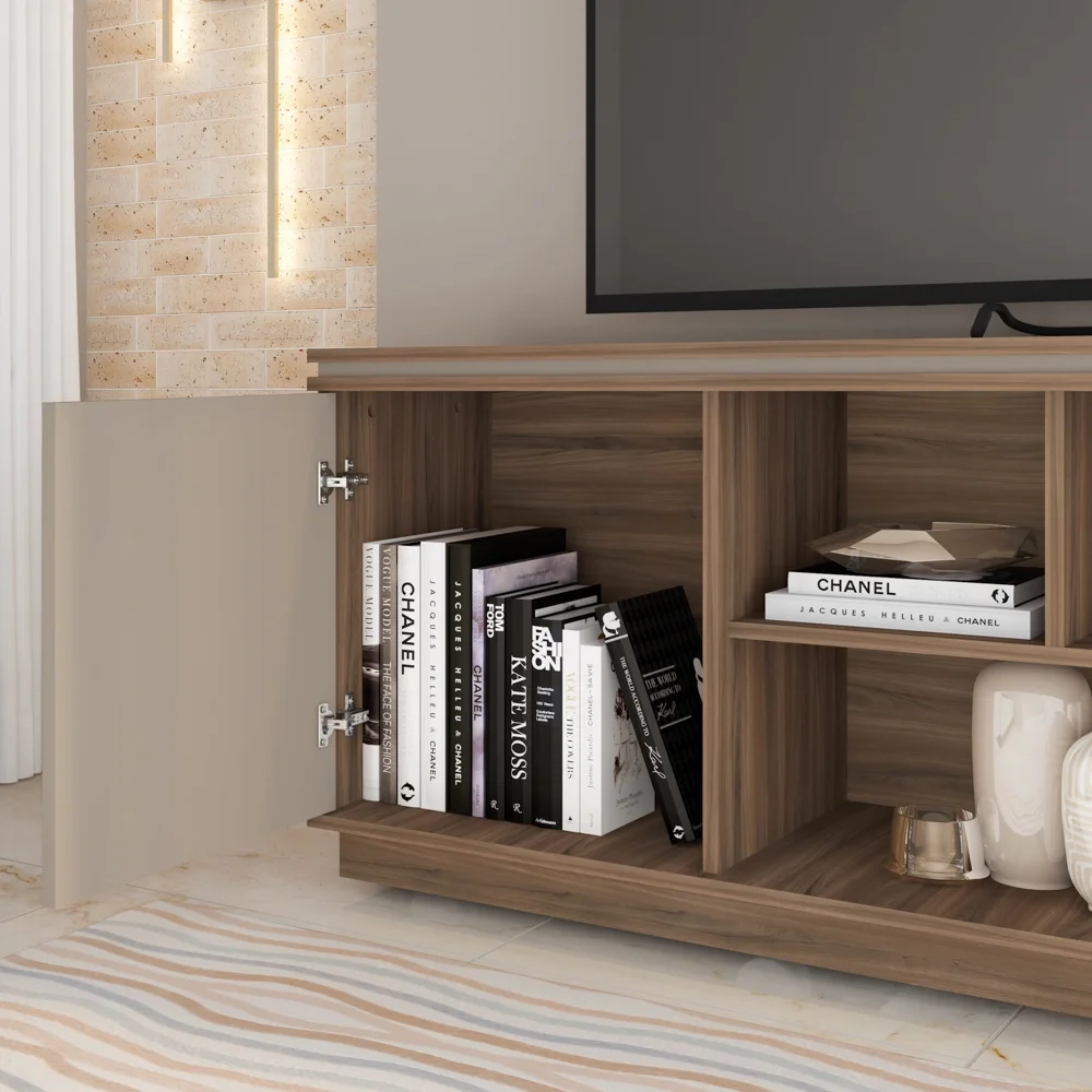 Rack Para Sala Bancada de TV 75 Pol 180cm Simetria Nogueira/Fendi - Caemmun