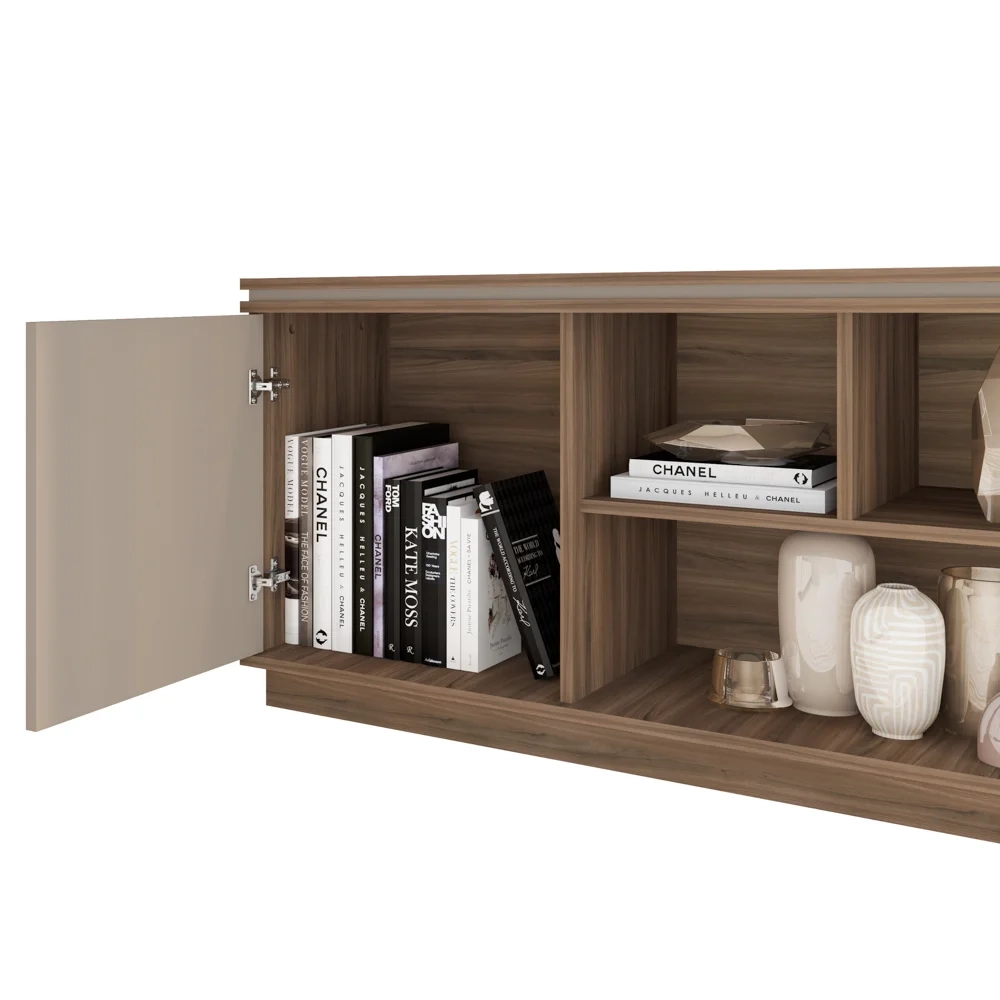 Rack Para Sala Bancada de TV 75 Pol 180cm Simetria Nogueira/Fendi - Caemmun