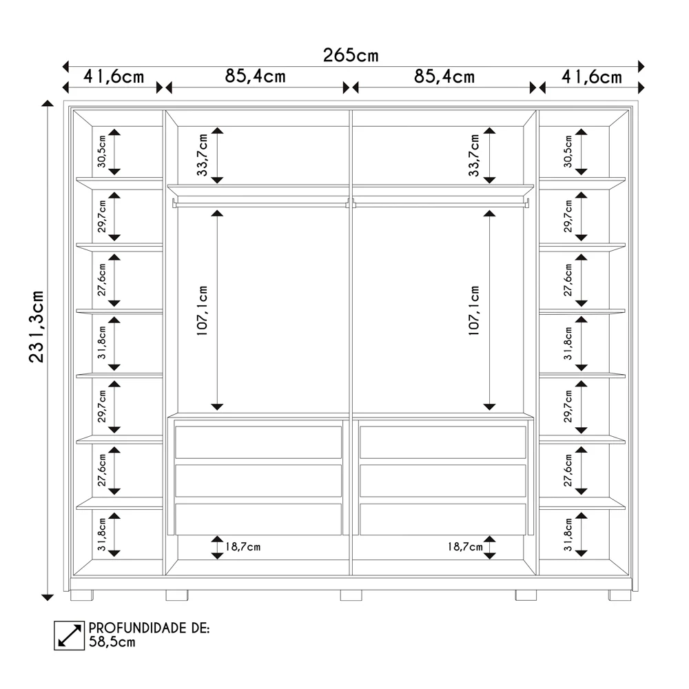 Guarda Roupa Casal 6 Portas com Espelho 265cm Quintus Freijó/Off White - Caemmun
