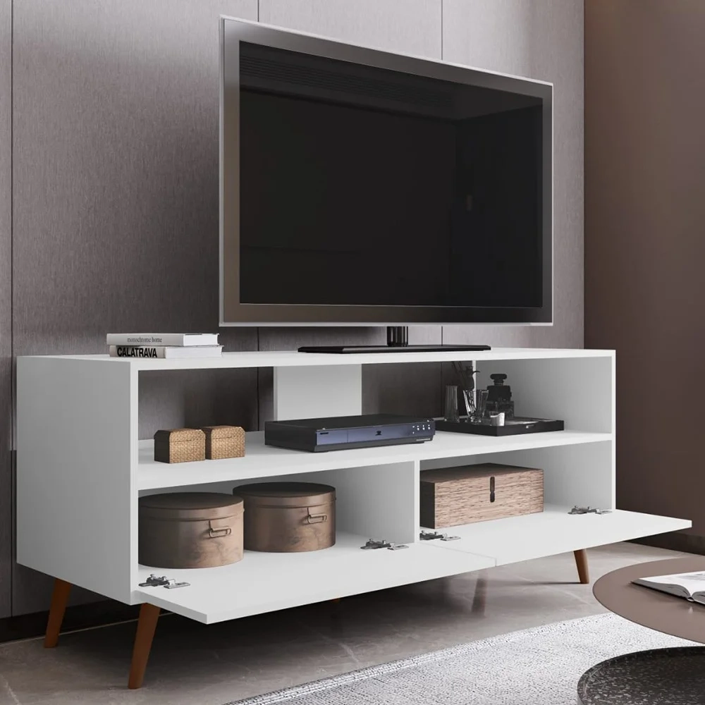 Rack para Sala Bancada de TV 55 Pol 136cm Pés Retrô Senna Z34 Branco - Mpozenato