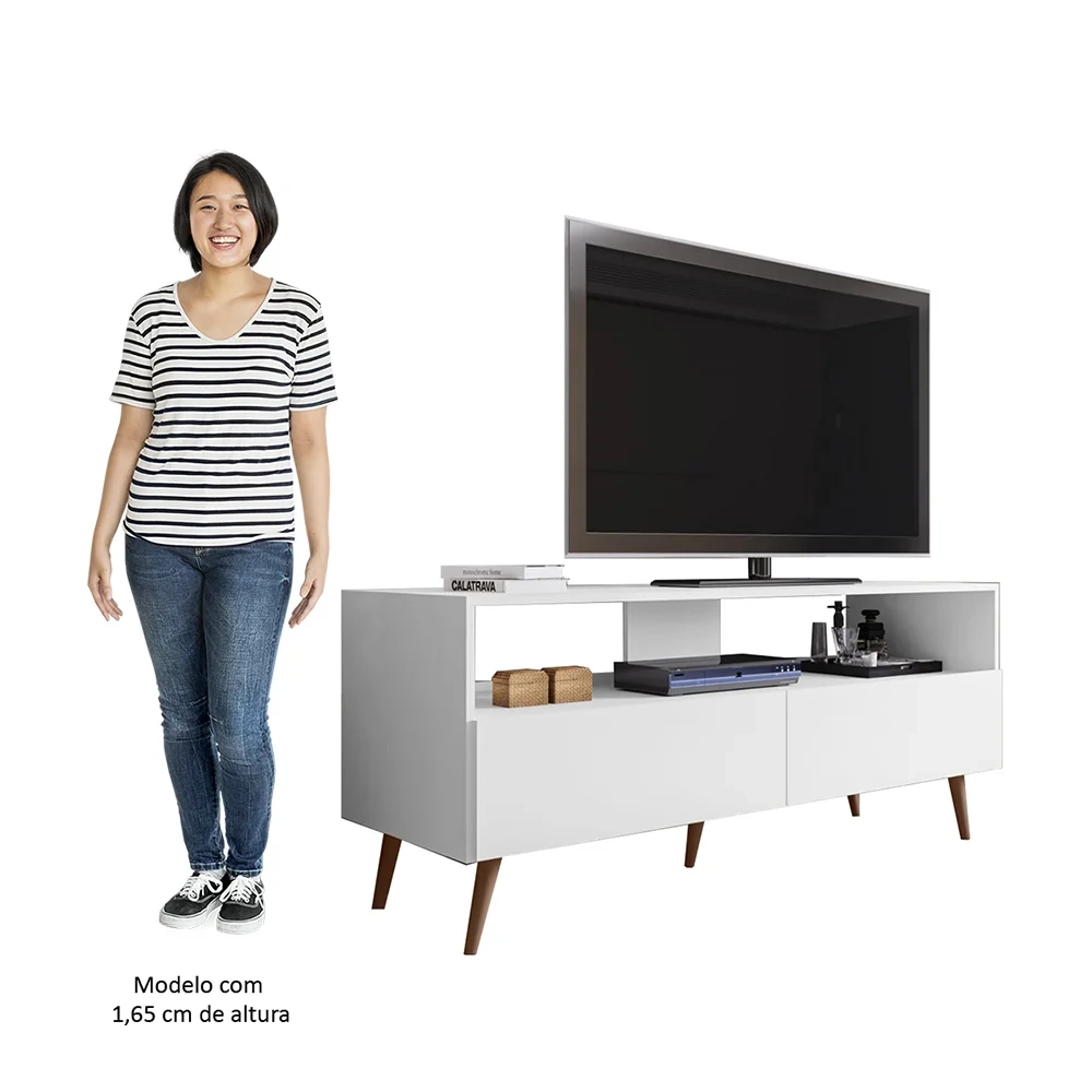 Rack para Sala Bancada de TV 55 Pol 136cm Pés Retrô Senna Z34 Branco - Mpozenato