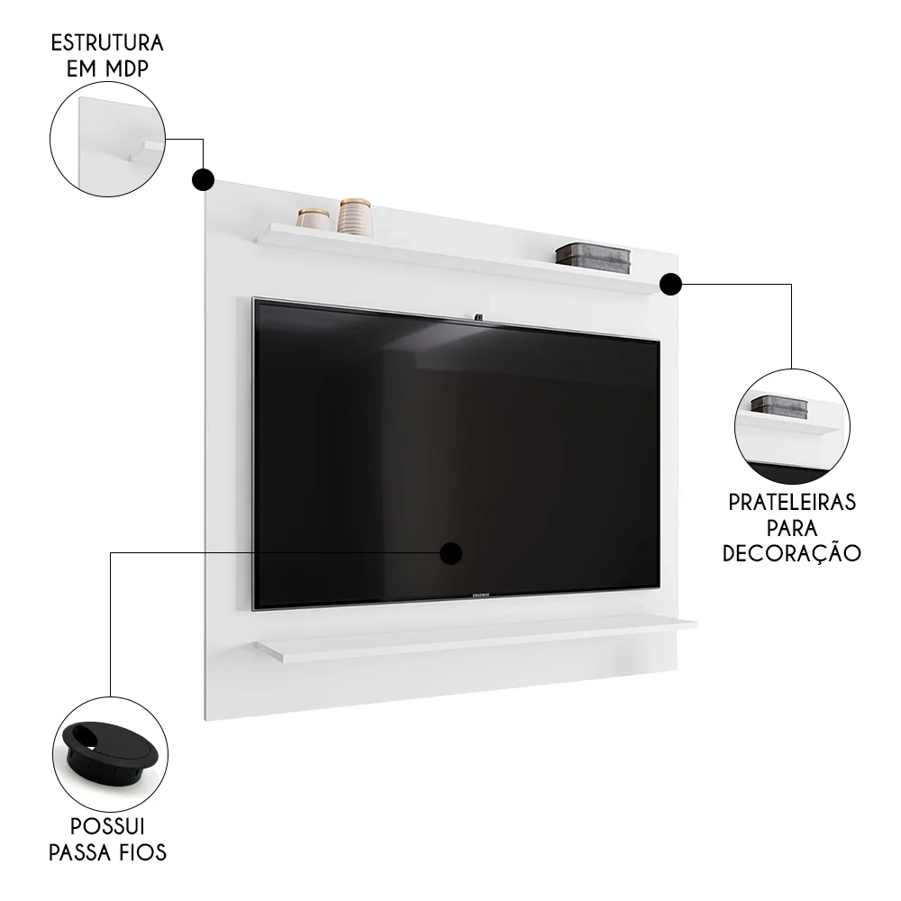 Painel para TV Suspenso 50 Pol 120cm 2 Prateleiras Versa Z34 Branco - Mpozenato