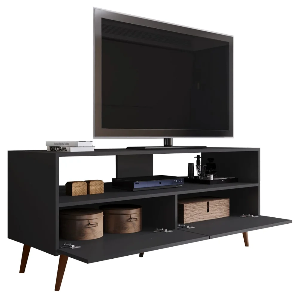 Rack para Sala Bancada de TV 55 Pol 136cm Pés Retrô Senna Z34 Preto - Mpozenato