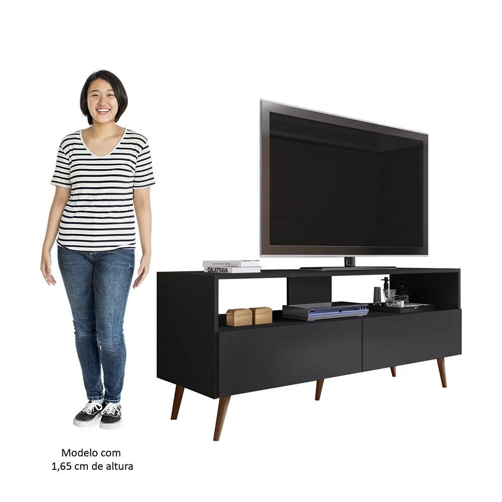 Rack para Sala Bancada de TV 55 Pol 136cm Pés Retrô Senna Z34 Preto - Mpozenato