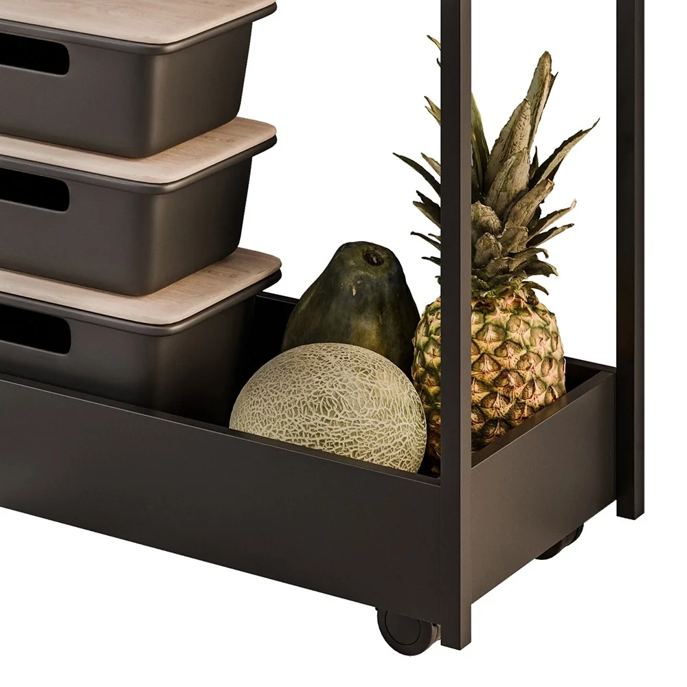 Carrinho Organizador Fruteira 2 Prateleiras Industrial Sara Z34 Preto/Preto - Mpozenato